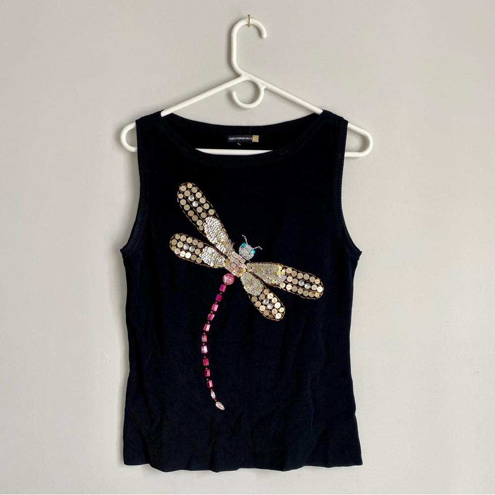 SOLD 🔴 Vintage Y2K Dragonfly Sequin Knit Tank Top